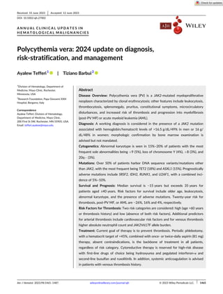 Tefferi Algorithm American J Hematol - 2023 - Tefferi - Polycythemia vera 2024 update on ...