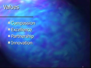 Values Compassion Excellence Partnership Innovation 