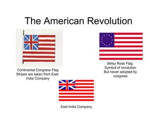 The American Revolution Continental Congress Flag Stripes are taken from East  India Company Betsy Ross Flag  Symbol of revolution But never adopted by congress East India Company 