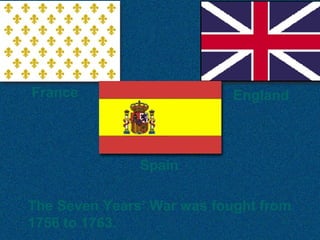 The Seven Years’ War was fought from
1756 to 1763.
France
Spain
England
 