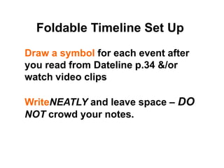Foldable Timeline Set UpDraw a symbol for each event after you read from Dateline p.34 &/or watch video clipsWriteNEATLY and leave space – DO NOT crowd your notes.