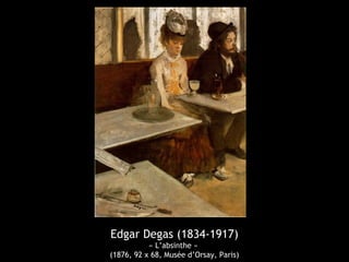 Edgar Degas (1834-1917)
« L’absinthe »
(1876, 92 x 68, Musée d’Orsay, Paris)
 