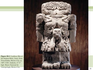 Figure 30-4 Coatlicue (She of
the Serpent Skirt), Aztec, from
Tenochtitlán, Mexico City, ca.
1487–1520. Andesite, 11’ 6”
high. Museo Nacional de
Antropología, Mexico City.
                                  30
 