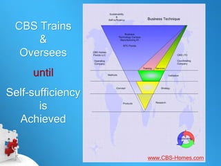 CBS Trains
     &
  Oversees
     until
Self-sufficiency
       is
  Achieved


                   www.CBS-Homes.com
 