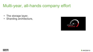 Multi-year, all-hands company effort
• The storage layer,
• Sharding architecture,
 
