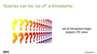 Queries can be “as of” a timestamp
set at transaction begin
largest LTE value
 