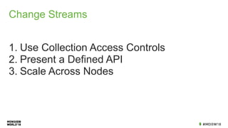 1. Use Collection Access Controls
2. Present a Defined API
3. Scale Across Nodes
Change Streams
 