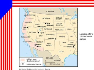 Location of the
10 Internment
camps
 