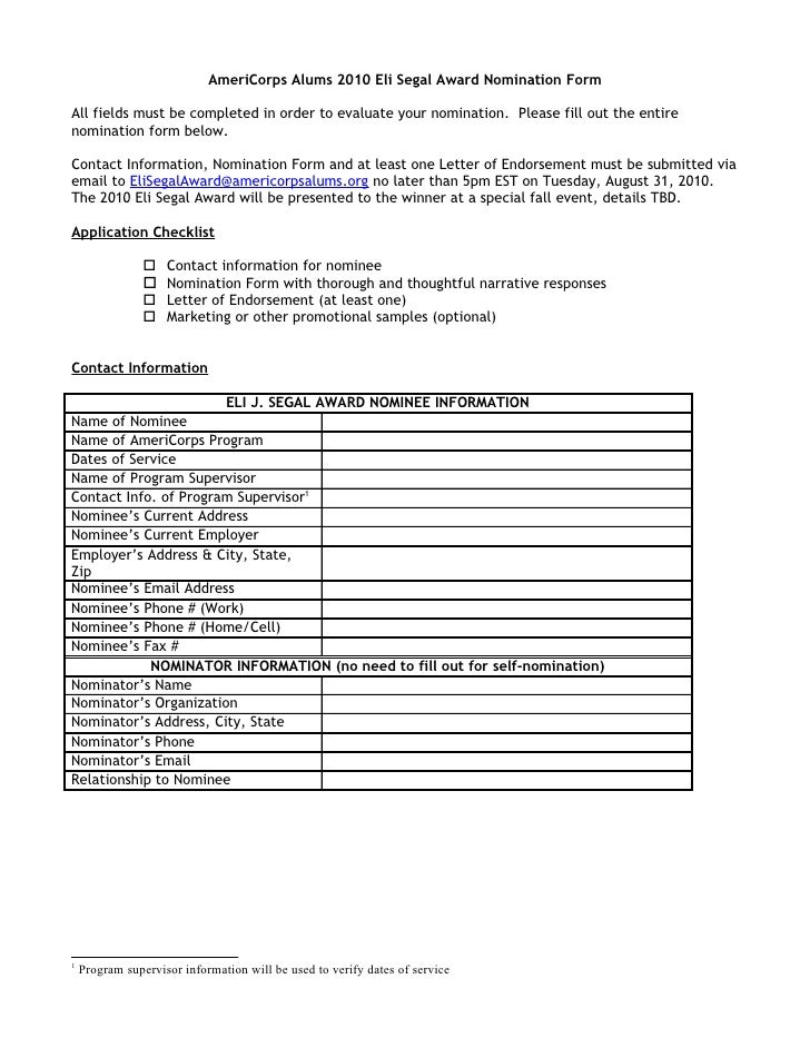 ameri corps alums eli segal award nomination form 2010 award nomination letter