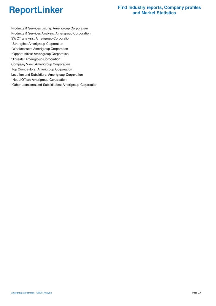 amerigroup corporation swot analysis amerigroup corporation