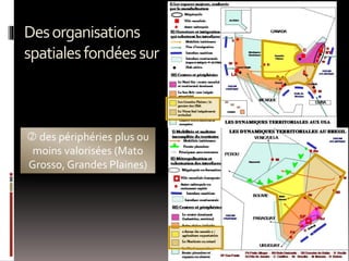  des périphéries plus ou
moins valorisées (Mato
Grosso, Grandes Plaines)
Desorganisations
spatialesfondéessur
 