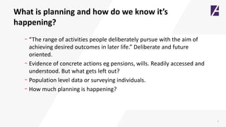 2
What is planning and how do we know it’s
happening?
- “The range of activities people deliberately pursue with the aim o...