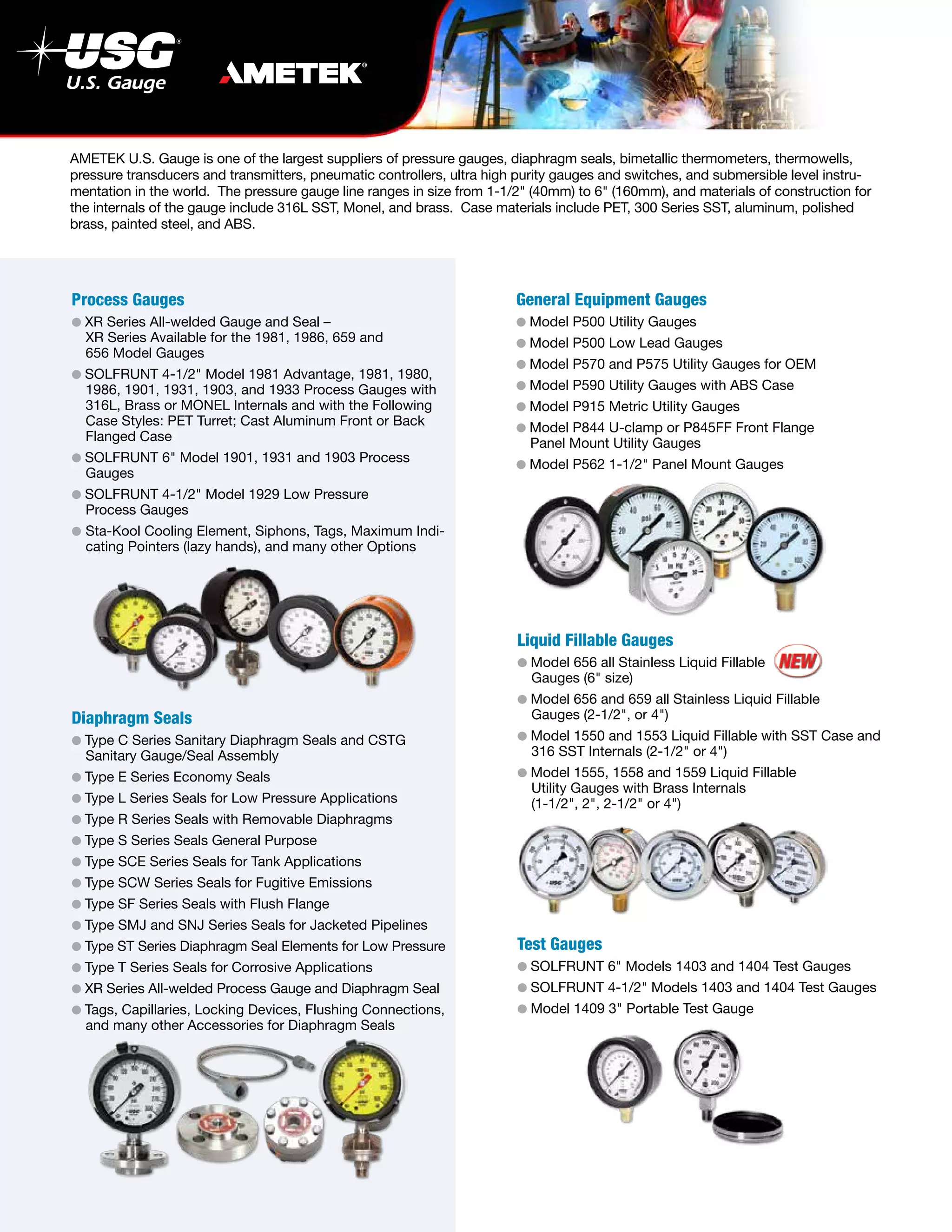 Product guide for industrial gauges from Ametek U.S. Gauge | PDF