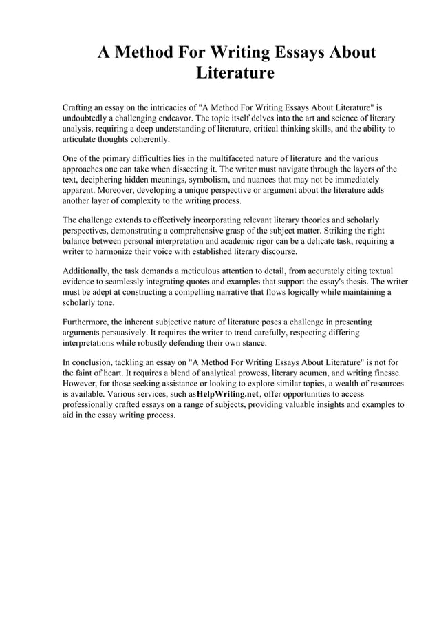 A Method For Writing Essays About Literature pdf A method for writing essays about literature pdf