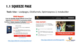 1.1 SQUEEZE PAGE
Tools	
  I	
  Use	
  – Leadpages,	
  Clickfunnels,	
  Optimizepress 2,	
  Instabuilder
http://gaurabborah.com/lifelongprofits
http://gaurabborah.com/copymyfunnel
 