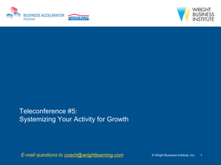 Teleconference #5:  Systemizing Your Activity for Growth © Wright Business Institute, Inc. E-mail questions to  [email_address] 
