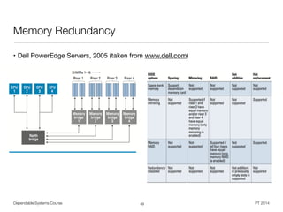 Dependable Systems Course PT 2014
Memory Redundancy
• Dell PowerEdge Servers, 2005 (taken from www.dell.com)
43
 
