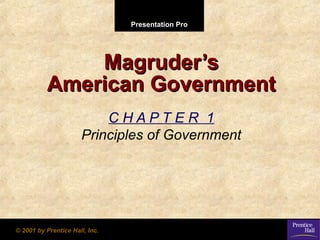 Presentation ProPresentation Pro
© 2001 by Prentice Hall, Inc.© 2001 by Prentice Hall, Inc.
Magruder’sMagruder’s
American GovernmentAmerican Government
C H A P T E R 1
Principles of Government
 