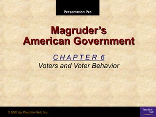 Presentation Pro

Magruder’s
American Government
CHAPTER 6
Voters and Voter Behavior

© 2001 by Prentice Hall, Inc.

 