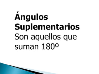 Ángulos
Suplementarios
Son aquellos que
suman 180º