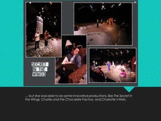 … but she was able to do some innovativeproductions, like The Secret in
the Wings, Charlie and the Chocolate Factory, and Charlotte’s Web.
 