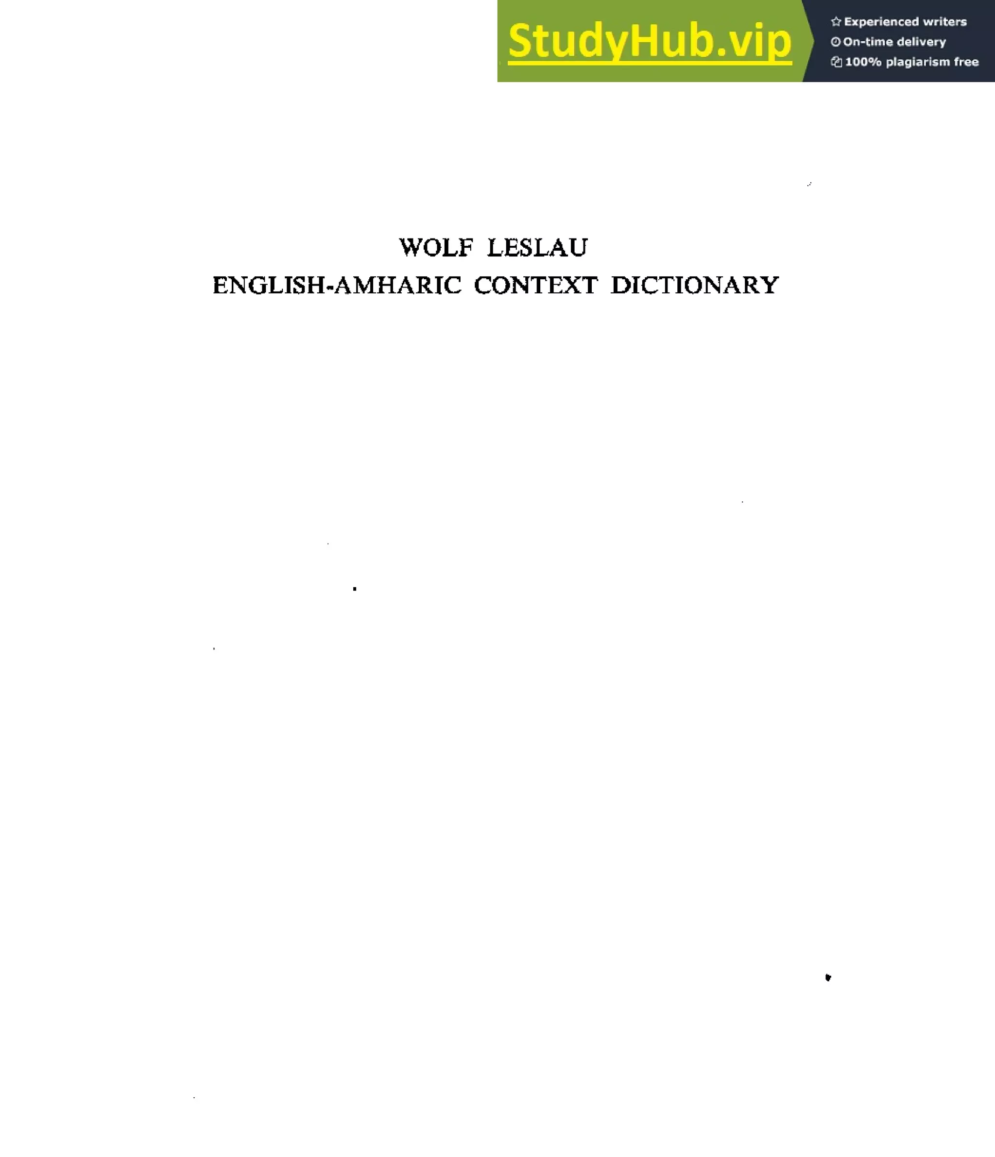 Wolf Leslau's EnglishAmharic Context Dictionary PDF