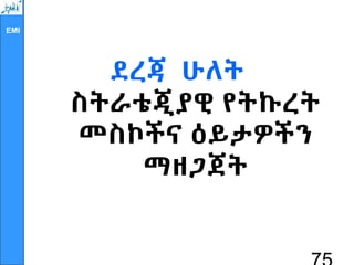 EMI
ደረጃ ሁለት
ስትራቴጂያዊ የትኩረት
መስኮችና ዕይታዎችን
ማዘጋጀት
 