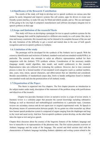 AMHARIC TEXT TO SPEECH SYNTHESIS FOR SYSTEM DEVELOPMENT | PDF
