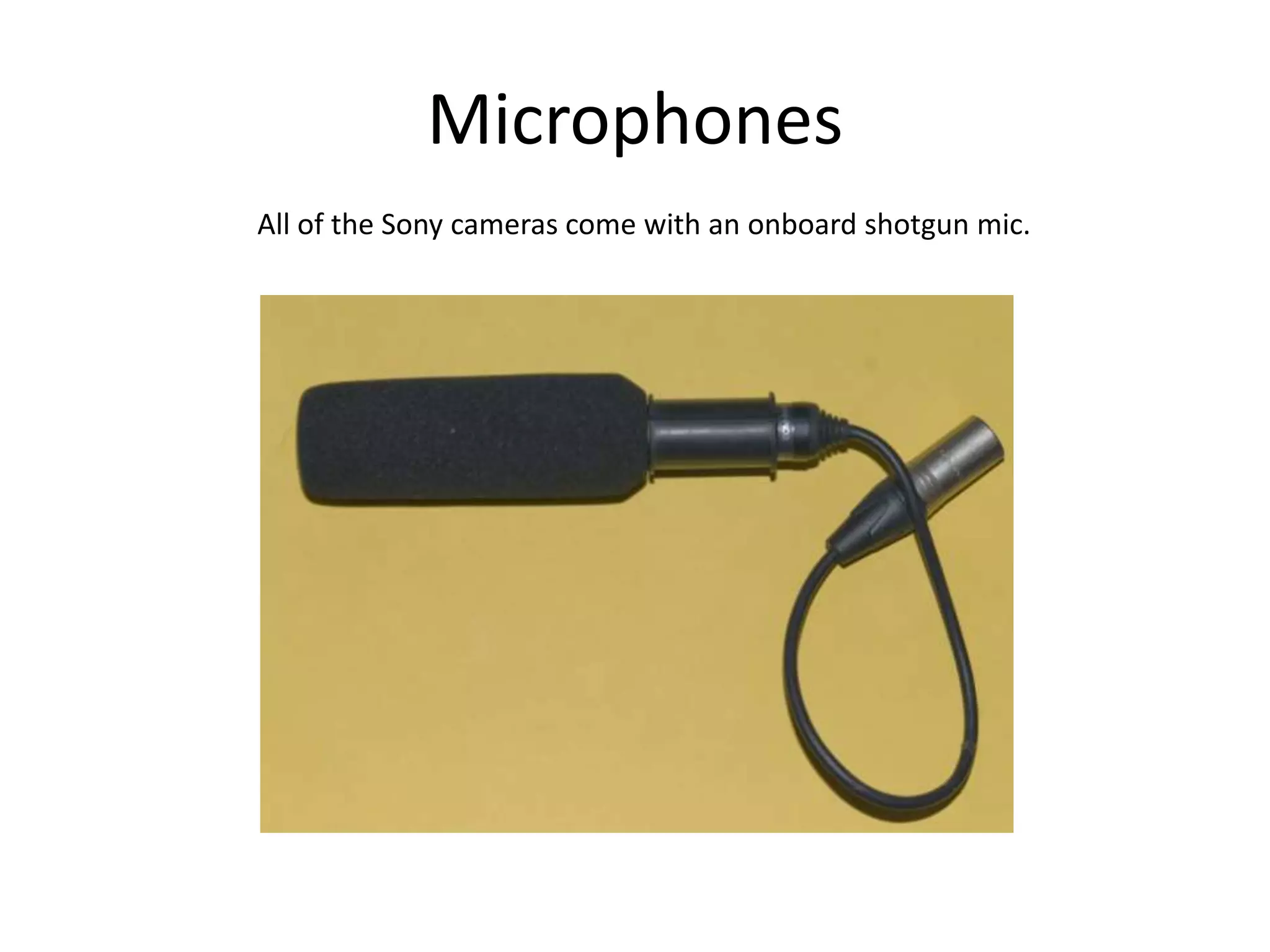 MicrophonesAll of the Sony cameras come with an onboard shotgun mic.