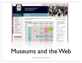 Museums and the Web
http://www.archimuse.com/mw2010/index.html
 