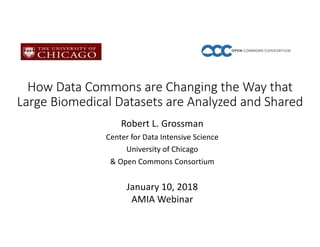 How Data Commons are Changing the Way that
Large Biomedical Datasets are Analyzed and Shared
Robert L. Grossman
Center for Data Intensive Science
University of Chicago
& Open Commons Consortium
January 10, 2018
AMIA Webinar
 