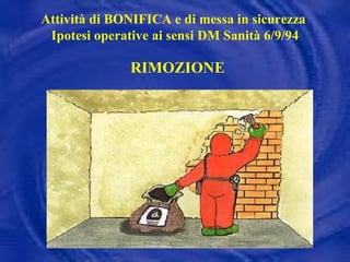RIMOZIONE Attività di BONIFICA e di messa in sicurezza  Ipotesi operative ai sensi DM Sanità 6/9/94 
