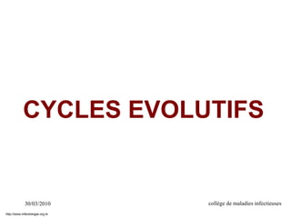 30/03/2010 collège de maladies infectieuses
CYCLES EVOLUTIFS
http://www.infectiologie.org.tn
 