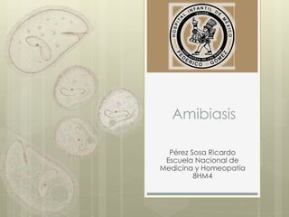 Amibiasis 
Pérez Sosa Ricardo 
Escuela Nacional de 
Medicina y Homeopatía 
8HM4 
 
