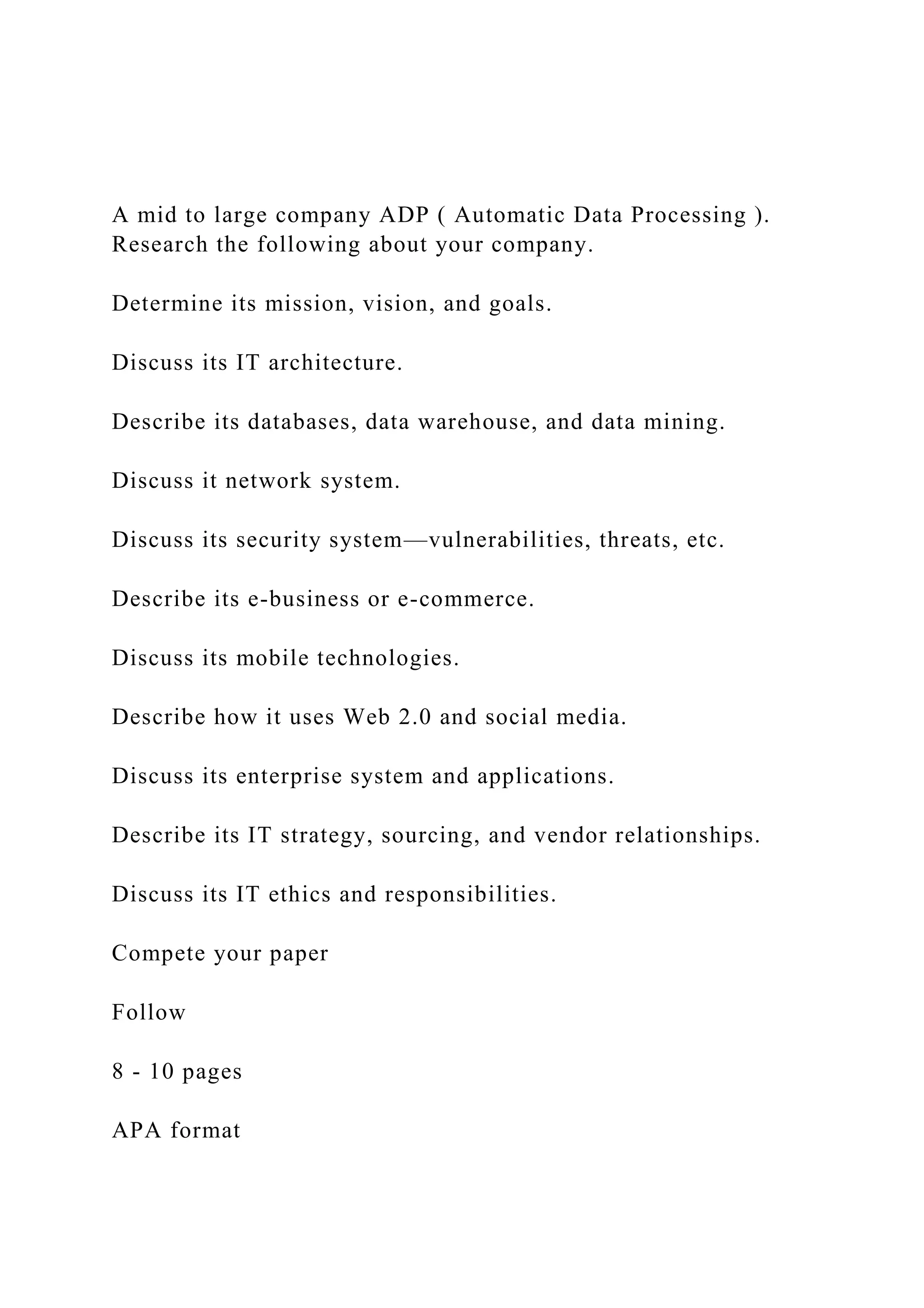 A mid to large company ADP ( Automatic Data Processing ). Resea | DOCX ...