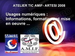 Usages numériques :  Informations, formations et mise en oeuvre ...   ATELIER TIC AMIF-   ARTESI 2008 