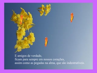 E amigos de verdade,  ficam para sempre em nossos corações, assim como as pegadas na alma, que são indestrutíveis. 