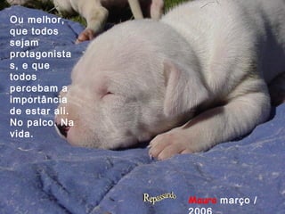 Mauro  março / 2006 Ou melhor, que todos sejam protagonistas, e que todos percebam a importância de estar ali. No palco. Na vida. 