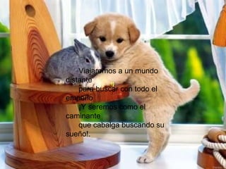 Viajaremos a un mundo distante para buscar con todo el empeño ¡Y seremos como el caminante que cabalga buscando su sueño!.