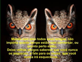 Mande isso para todos seus amigos, não importa quanto tempo estão sem conversar, ou quanto perto estão,  Deixe velhos amigos saberem que você nunca os esqueceu, e fale para os novos  que você nunca irá esquecê-los...   