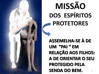 MISSÃODOS  ESPÍRITOS PROTETORESASSEMELHA-SE À DE UM  “PAI “ EM RELAÇÃO AOS FILHOS: A DE ORIENTAR O SEU PROTEGIDO PELA SENDA DO BEM.13