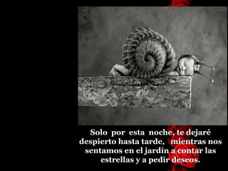 Solo  por  esta  noche, te dejaré despierto hasta tarde,   mientras   nos sentamos en el jardín a contar las estrellas y a pedir deseos. 