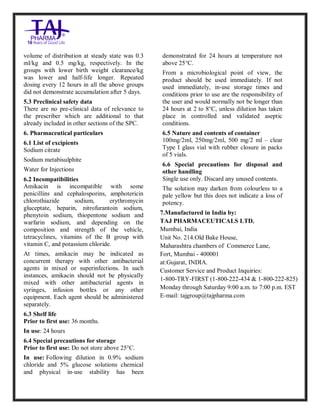 Amikacin sulphate Injection USP Taj Pharma SmPC | PDF