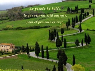 Lo pasado ha huido,  lo que esperas está ausente,  pero el presente es tuyo.  