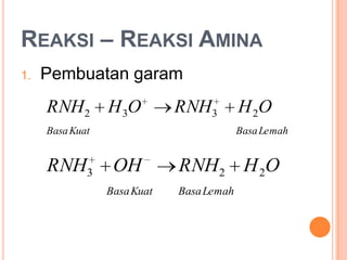 Dimetilamina : pelarut, absorben gas alam, pencepatvulkanisasi, membuatsabun, dll.