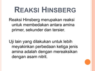 AminaHeterosiklikSenyawaaminaheterosiklikadalahsenyawa yang mengandungsatuataulebih atom nitrogen selainkarbondanhidrogendalamcincinnya.