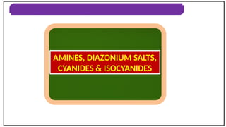 AMINES, DIAZONIUM SALTS, CYANIDES & ISOCYANIDES
AMINES, DIAZONIUM SALTS,
CYANIDES & ISOCYANIDES
 