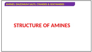 AMINES, DIAZONIUM SALTS, CYANIDES & ISOCYANIDES
STRUCTURE OF AMINES
 