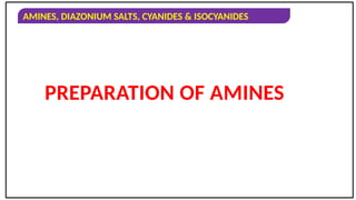 AMINES, DIAZONIUM SALTS, CYANIDES & ISOCYANIDES
PREPARATION OF AMINES
 