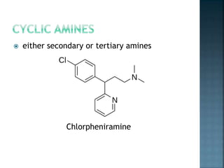  either secondary or tertiary amines
Chlorpheniramine
 